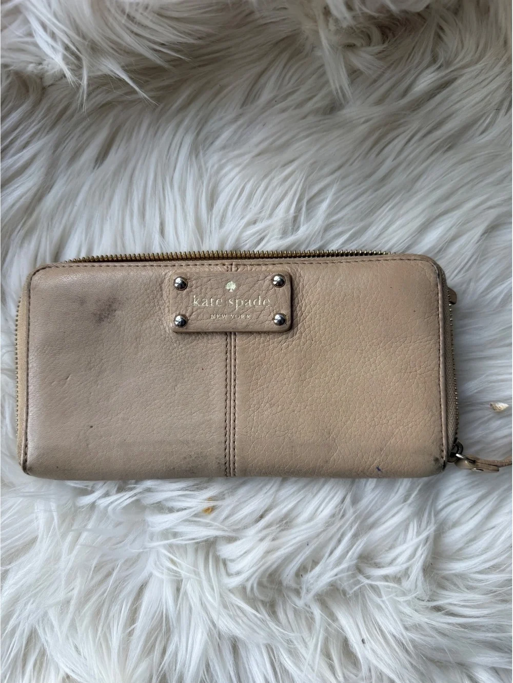 Kate Spade Beige Leather Zip-Around Wallet